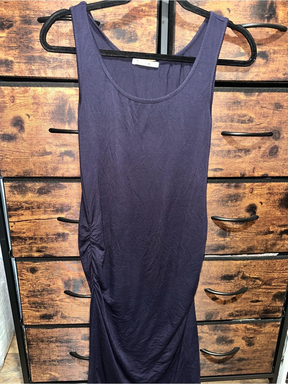 Sleeveless Navy Maxi Dress with Side Ruching - Classic Tank Style - Maternity